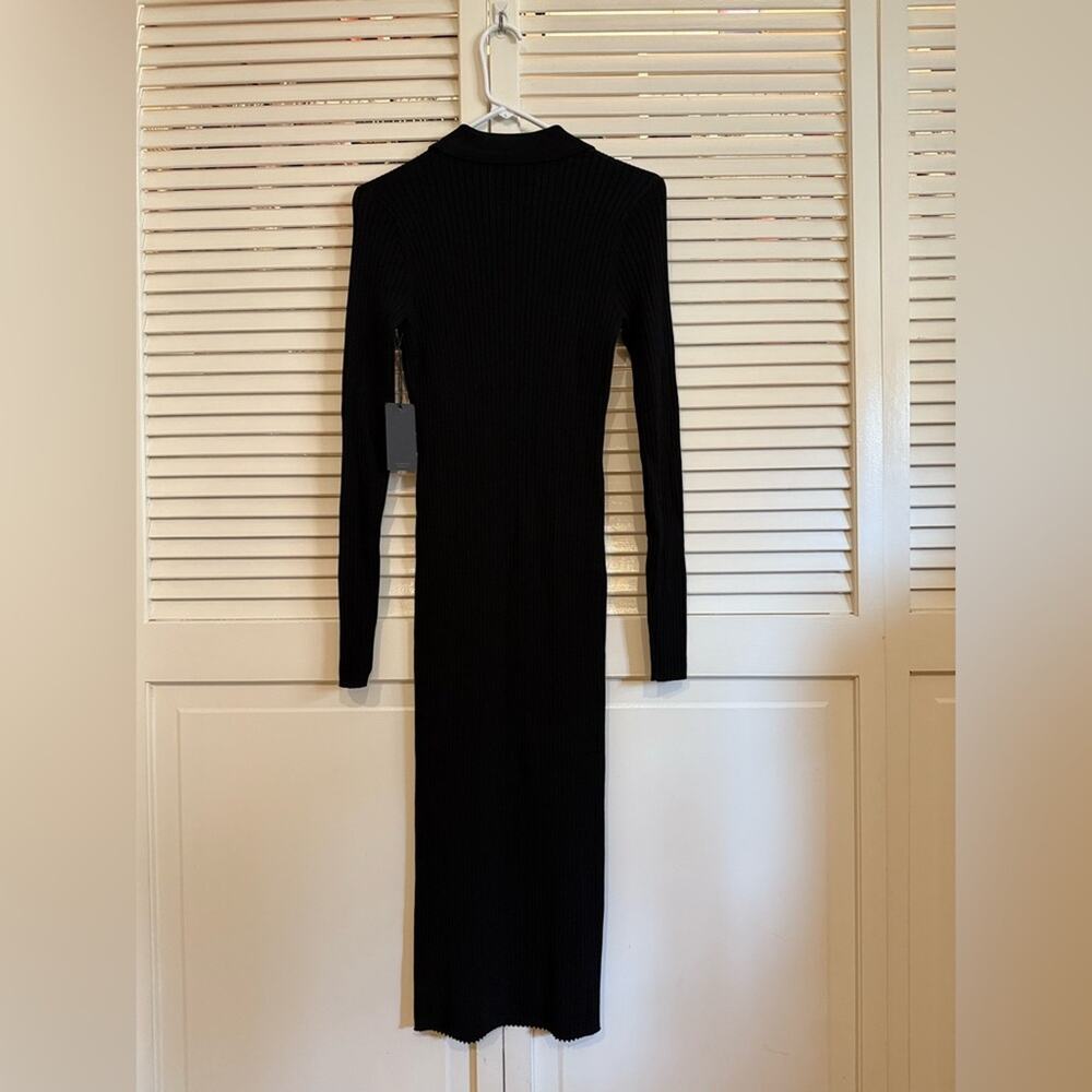 NWT NEW ONA by Yoon Chung Black Ribbed Bodycon Long Sleeve Knit Dress - Picture 6 of 9